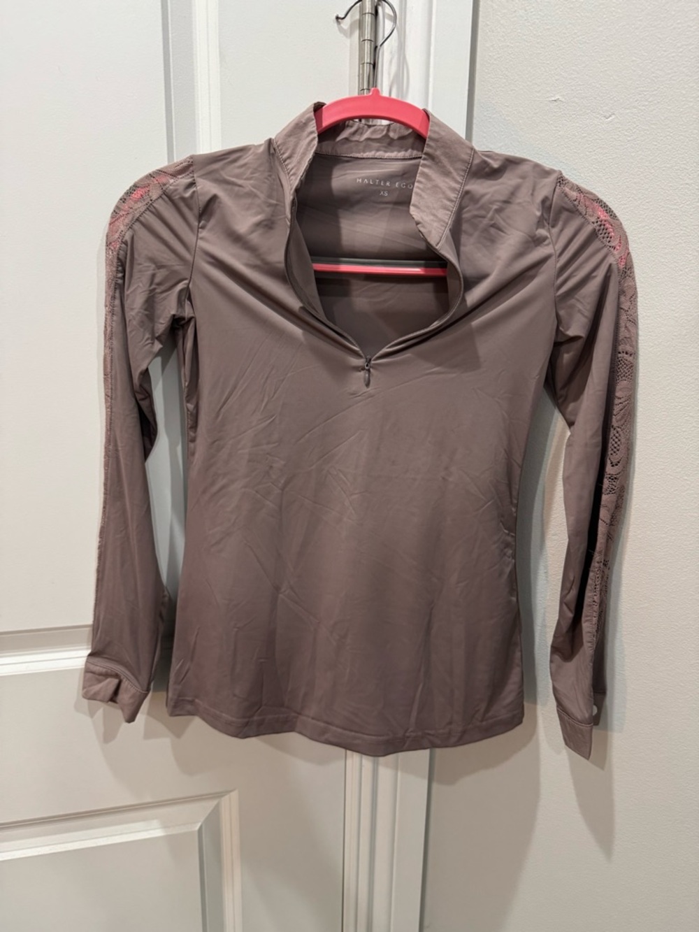 Halter Ego Long Sleeve Lace Detailed Top in Taupe